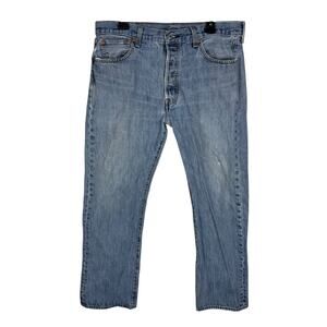 Levi's 501 Jeans Men 34x29 Blue Distress Stonewash Button-Fly Mid-Rise‎ Straight